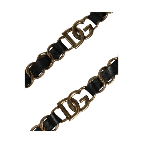 Dolce & Gabbana Black Leather Gold Chain Bag Accessory Shoulder Strap