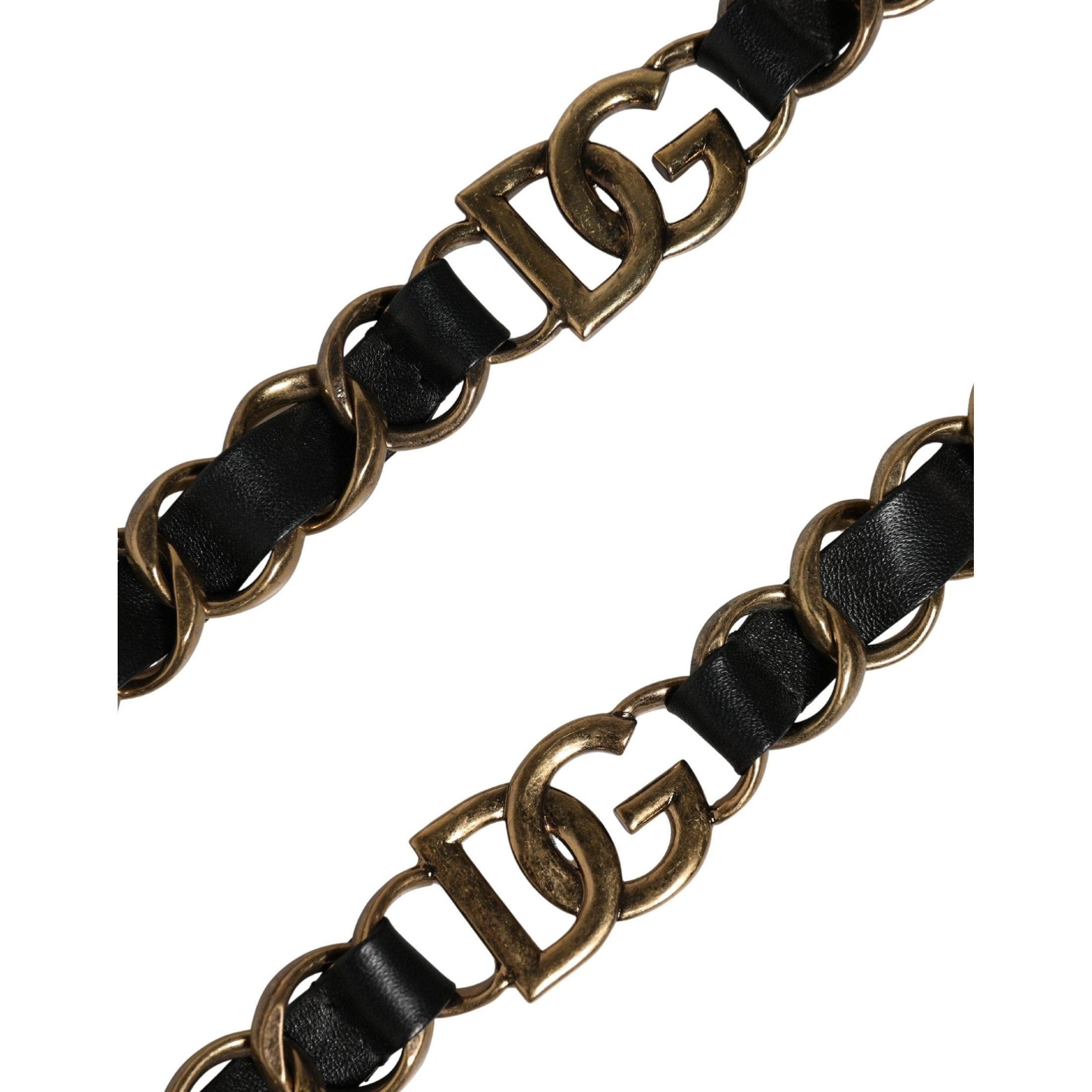 Dolce & Gabbana Black Leather Gold Chain Bag Accessory Shoulder Strap