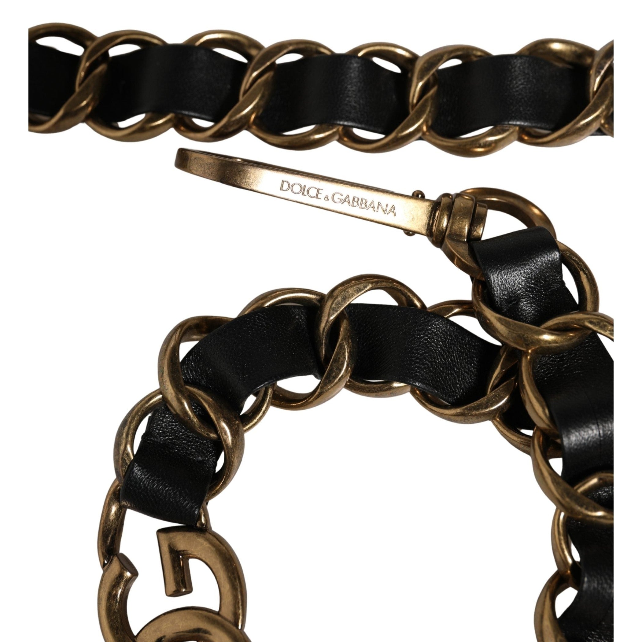 Dolce & Gabbana Black Leather Gold Chain Bag Accessory Shoulder Strap
