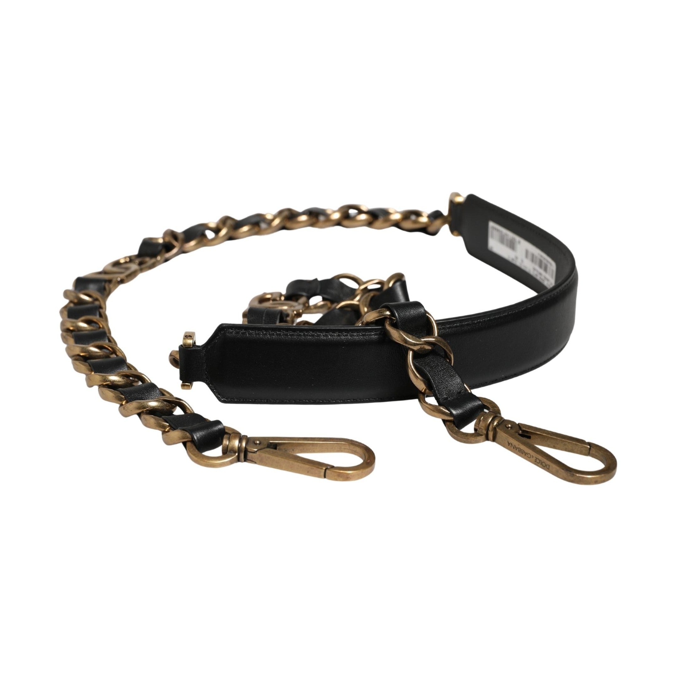 Dolce & Gabbana Black Leather Gold Chain Bag Accessory Shoulder Strap