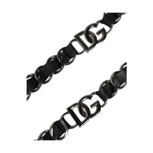 Dolce & Gabbana Black Leather Silver Chain Bag Accessory Shoulder Strap