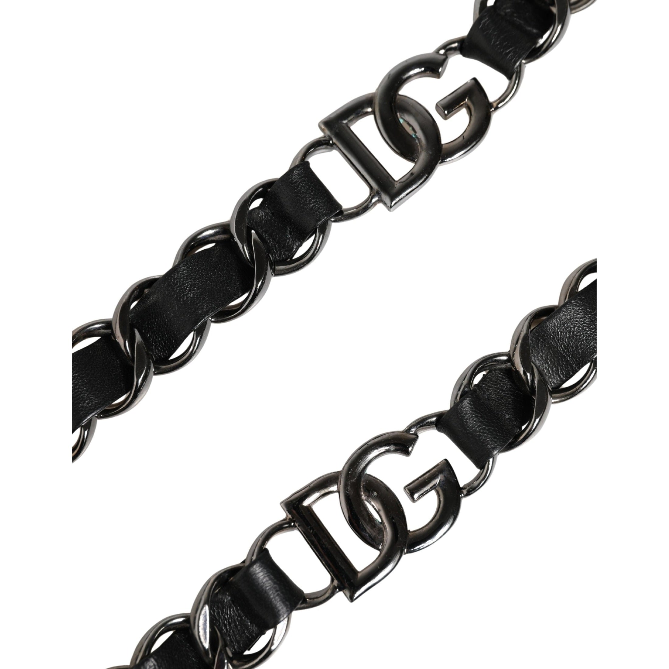 Dolce & Gabbana Black Leather Silver Chain Bag Accessory Shoulder Strap
