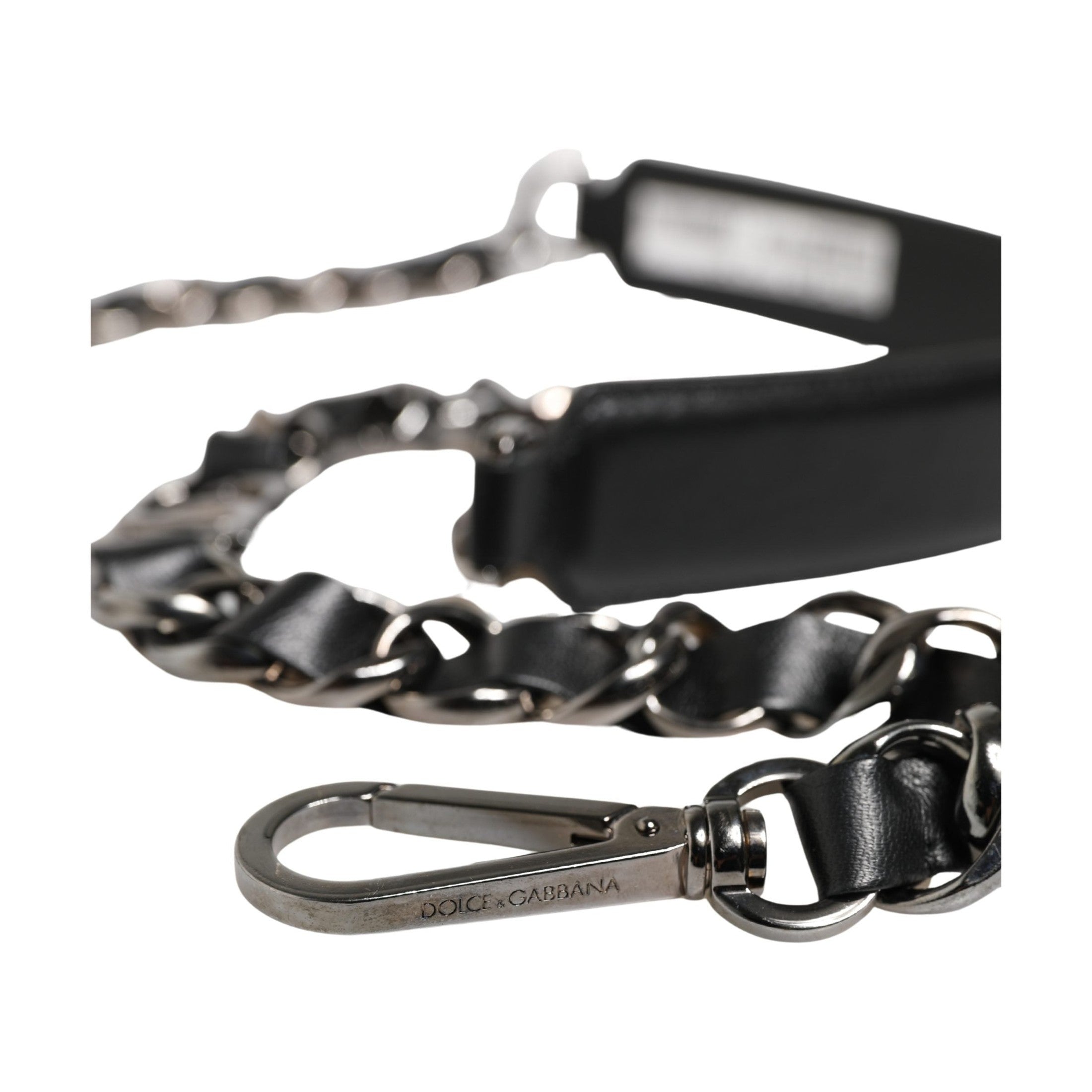 Dolce & Gabbana Black Leather Silver Chain Bag Accessory Shoulder Strap