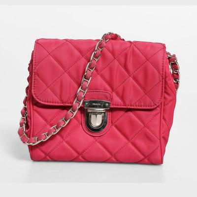 Prada Pink Quilted Tessuto Impuntu Nylon Flap Crossbody Bag