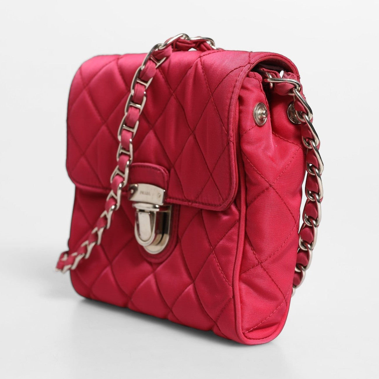 Prada Pink Quilted Tessuto Impuntu Nylon Flap Crossbody Bag