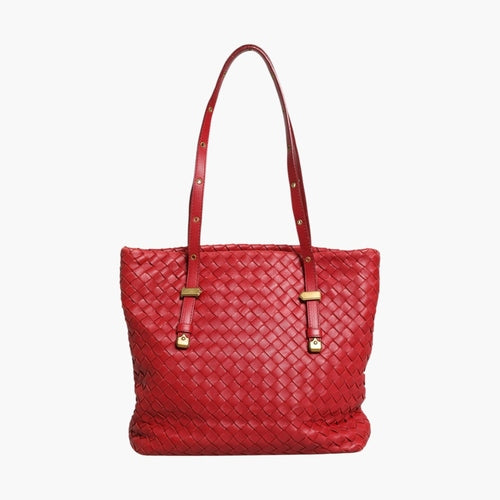 Bottega Veneta Red Intrecciato Leather Tote Bag