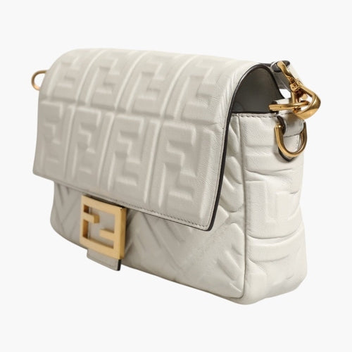 Fendi FF Embossed Baguette Nappa Leather Bag