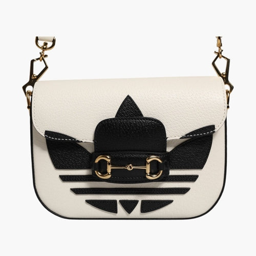 Gucci x Adidas Horsebit 1955 White Black Calfskin Leather Shoulder Bag