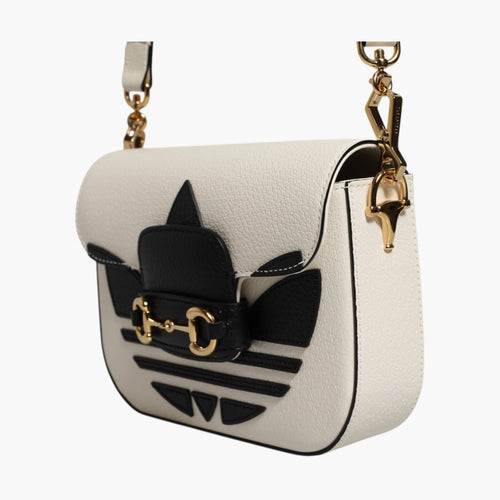 Gucci x Adidas Horsebit 1955 White Black Calfskin Leather Shoulder Bag