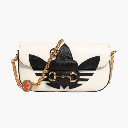 Gucci x Adidas Horsebit 1955  White Black Calfskin Leather Shoulder Bag