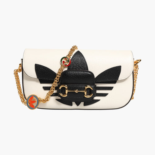Gucci x Adidas Horsebit 1955  White Black Calfskin Leather Shoulder Bag