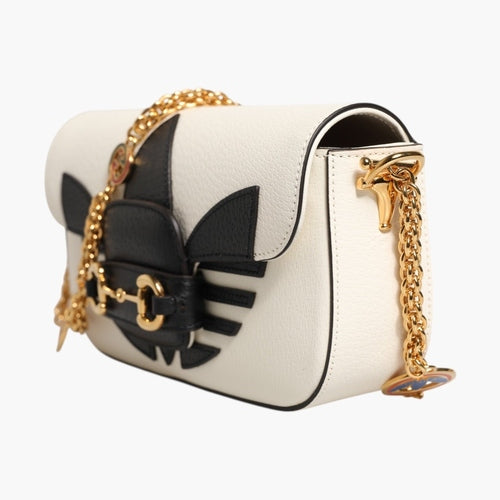 Gucci x Adidas Horsebit 1955  White Black Calfskin Leather Shoulder Bag