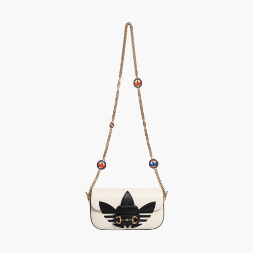 Gucci x Adidas Horsebit 1955  White Black Calfskin Leather Shoulder Bag