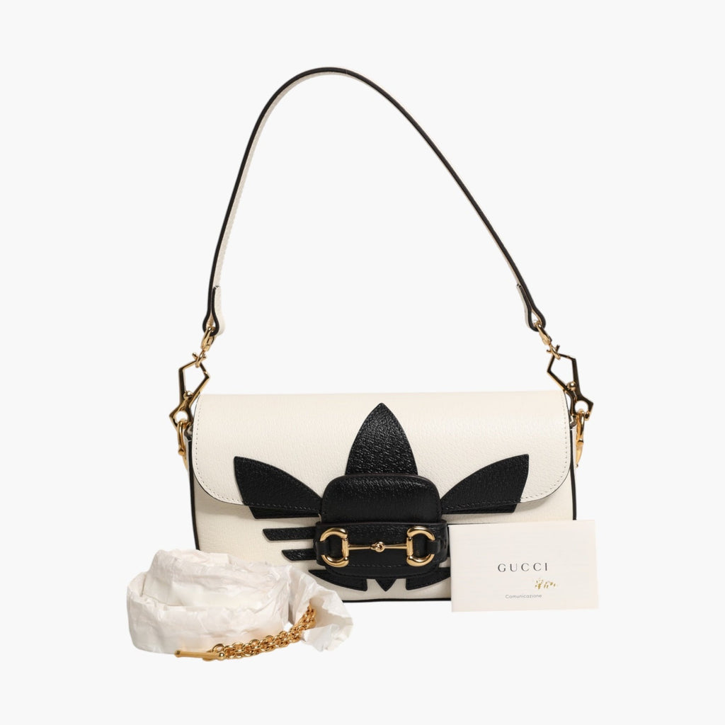 Gucci x Adidas Horsebit 1955  White Black Calfskin Leather Shoulder Bag