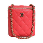 Chanel Red Caviar Quilted Small Vertical Coco Beauty Vanity Case with Chain