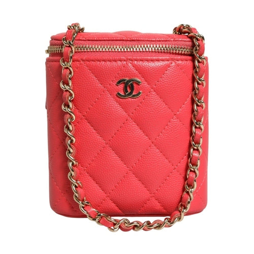 Chanel Red Caviar Quilted Small Vertical Coco Beauty Vanity Case with Chain