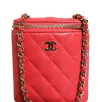 Chanel Red Caviar Quilted Small Vertical Coco Beauty Vanity Case with Chain