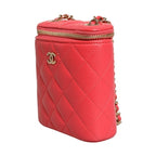 Chanel Red Caviar Quilted Small Vertical Coco Beauty Vanity Case with Chain