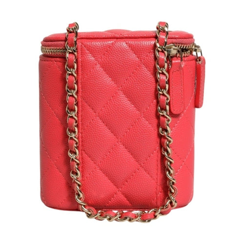 Chanel Red Caviar Quilted Small Vertical Coco Beauty Vanity Case with Chain