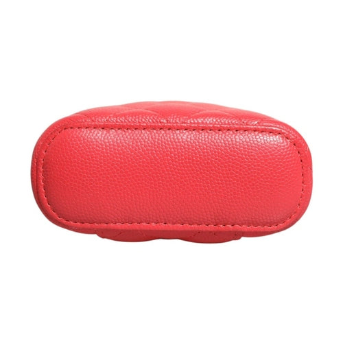 Chanel Red Caviar Quilted Small Vertical Coco Beauty Vanity Case with Chain