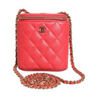 Chanel Red Caviar Quilted Small Vertical Coco Beauty Vanity Case with Chain