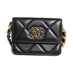 Chanel 19 Flap Coin Purse Quilted Leather Black Crossbody