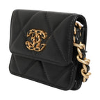 Chanel 19 Flap Coin Purse Quilted Leather Black Crossbody