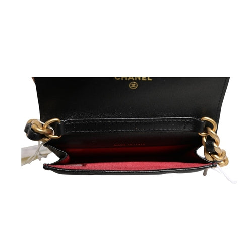 Chanel 19 Flap Coin Purse Quilted Leather Black Crossbody
