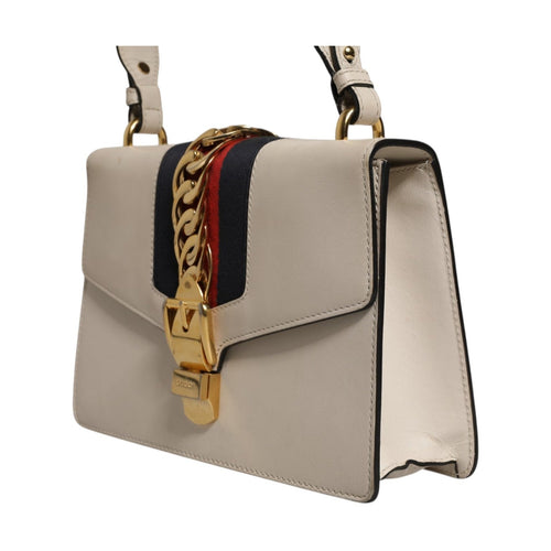 Gucci White Calfskin Leather Sylvie Crossbody Bag
