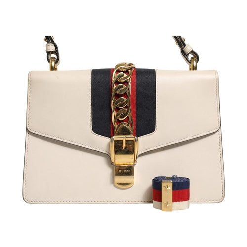 Gucci White Calfskin Leather Sylvie Crossbody Bag