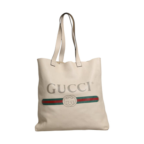 Gucci White Web Sherry Logo Print Tote Bag