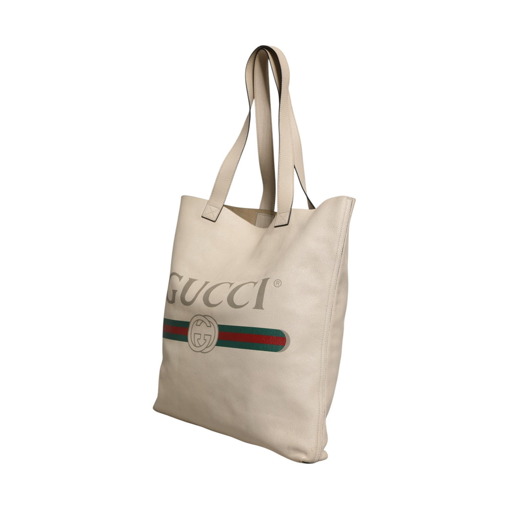 Gucci White Web Sherry Logo Print Tote Bag