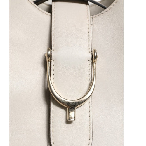 Gucci White Leather Stirrup Top Handle Bag