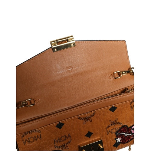 MCM Cognac Brown Coated Canvas Visetos Patricia Love Patch Wallet-on-chain