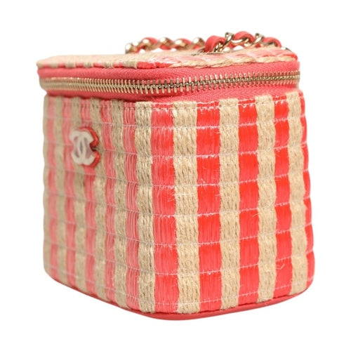 Chanel Raffia Jute Striped Mini Vanity Case