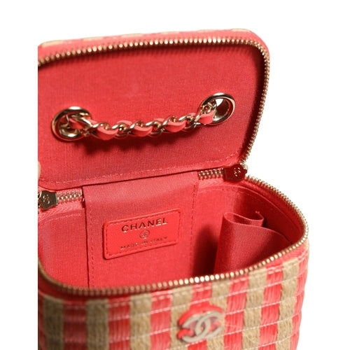 Chanel Raffia Jute Striped Mini Vanity Case
