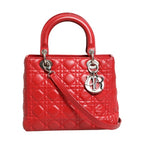 Christian Dior Red Cannage Lambskin Leather Lady Dior Bag