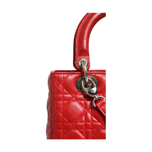Christian Dior Red Cannage Lambskin Leather Lady Dior Bag