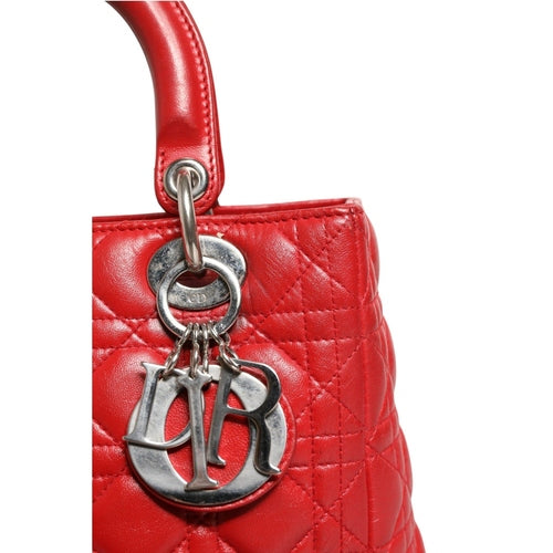 Christian Dior Red Cannage Lambskin Leather Lady Dior Bag