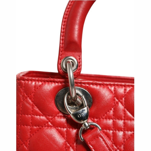 Christian Dior Red Cannage Lambskin Leather Lady Dior Bag