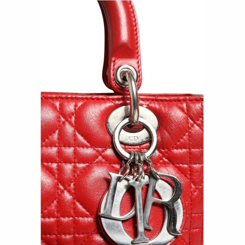Christian Dior Red Cannage Lambskin Leather Lady Dior Bag