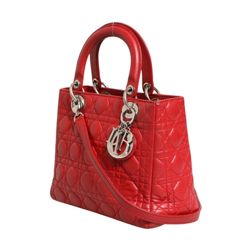 Christian Dior Red Cannage Lambskin Leather Lady Dior Bag
