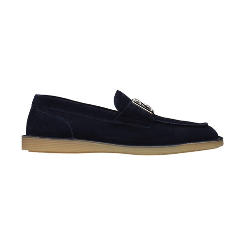 Dolce & Gabbana Blue Leather Slip-On Loafers
