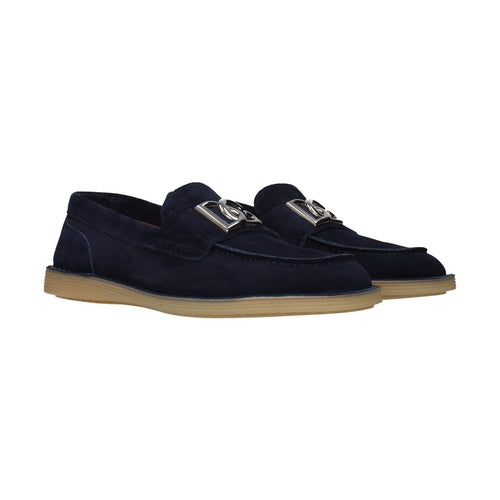 Dolce & Gabbana Blue Leather Slip-On Loafers