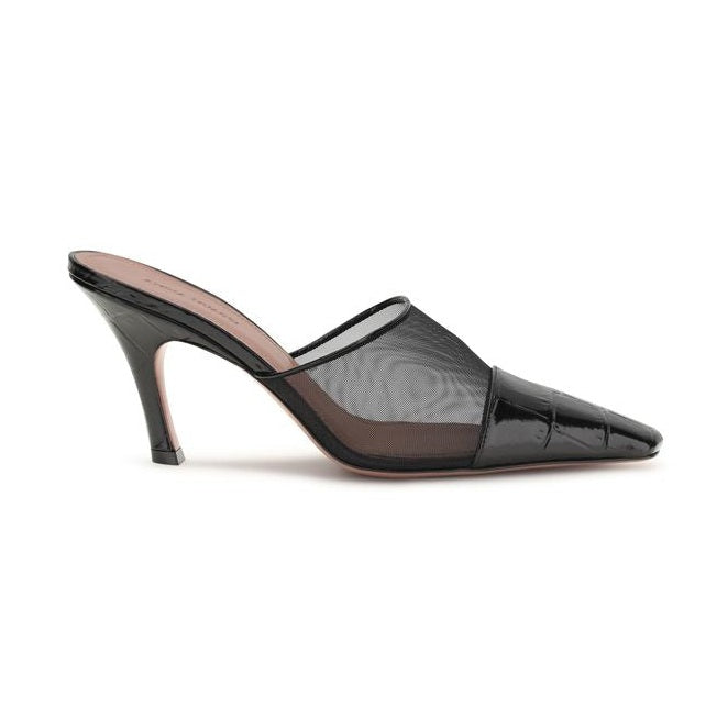 Amina Muaddi Black Calf Leather Bos Taurus Mules