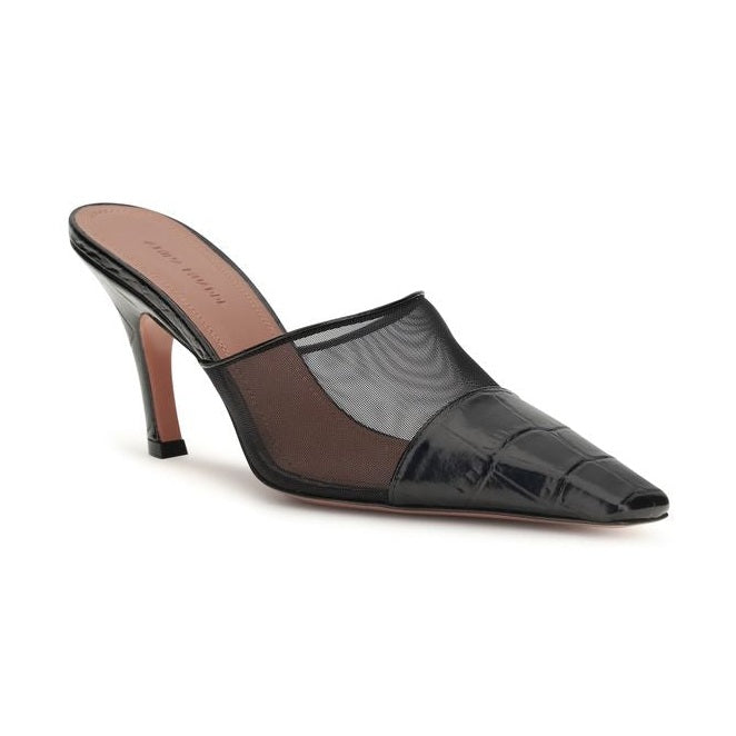 Amina Muaddi Black Calf Leather Bos Taurus Mules
