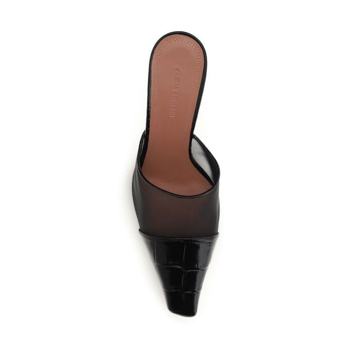 Amina Muaddi Black Calf Leather Bos Taurus Mules