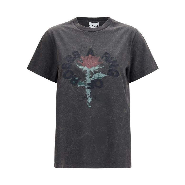 Ganni Gray Cotton T-Shirt