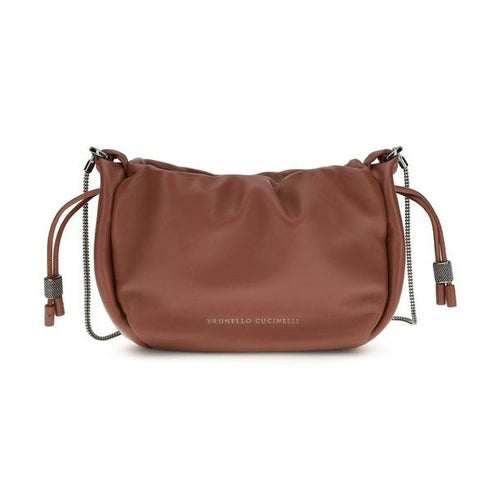 Brunello Cucinelli Brown Calf Leather Bos Taurus Shoulder Bag