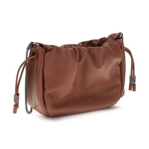 Brunello Cucinelli Brown Calf Leather Bos Taurus Shoulder Bag